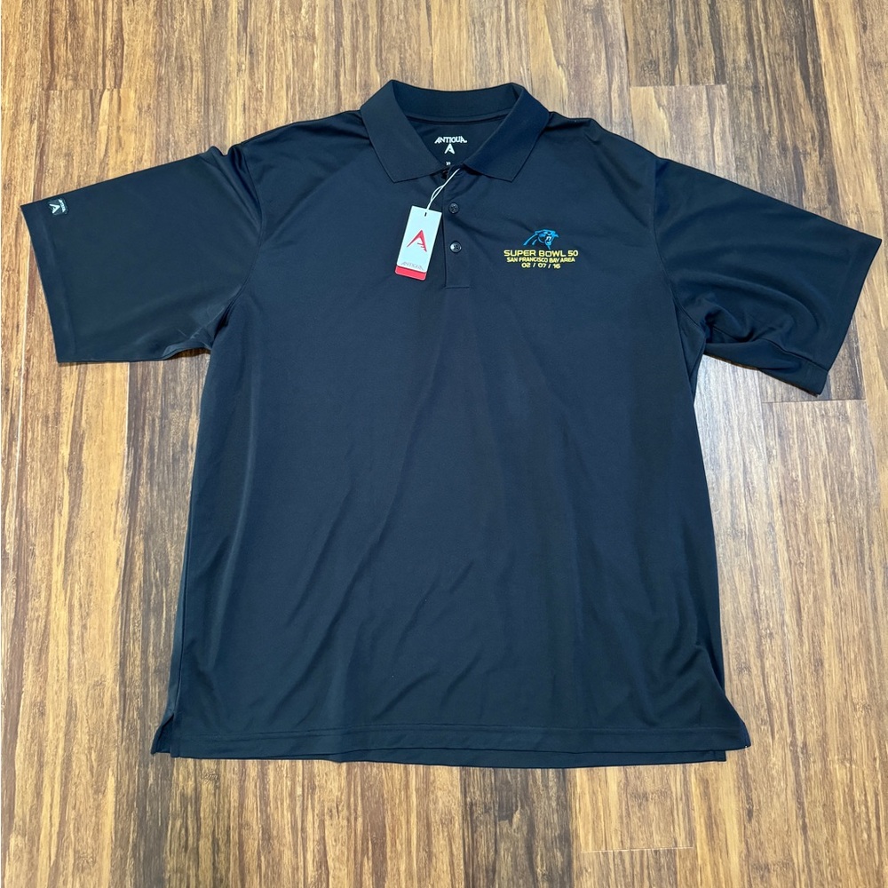 NEW Antigua Carolina Panthers Super Bowl 50 Men's XL Black Polo Shirt NFL